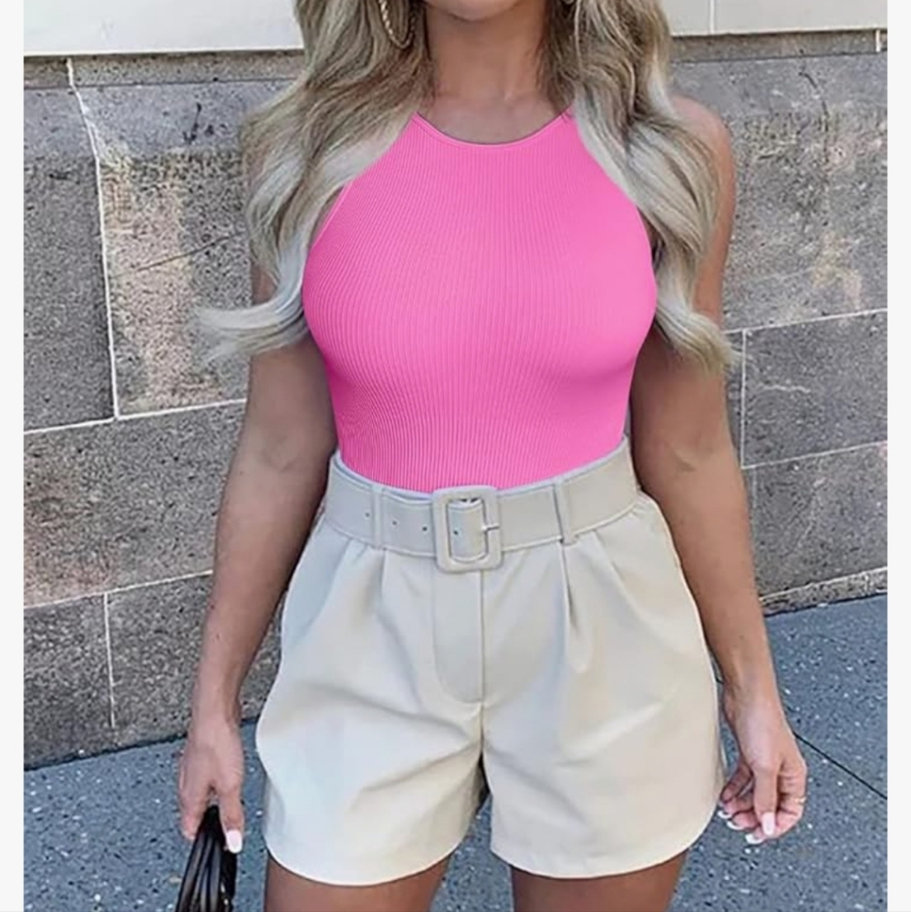 Pink ribbed shaping bodysuit
